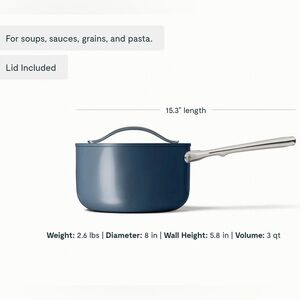 Caraway Nonstick Ceramic Sauce Pan with Lid (3 qt) | Navy